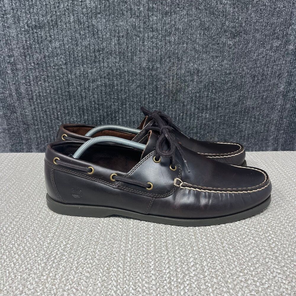 Timberland Cedar Bay Brown Leather Boat Shoes Slip On 2-Eye Mens 11.5 US